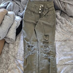 Olive Distressed Skinny Jeans
